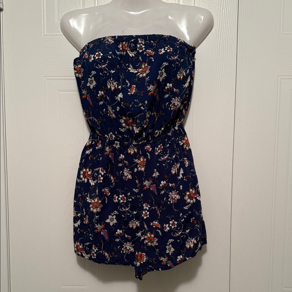 H&M Navy Floral Strapless Romper